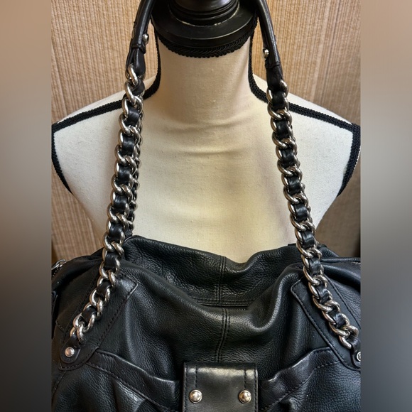 B. Makowsky Black Leather Satchel Leopard Interior - Picture 10 of 10